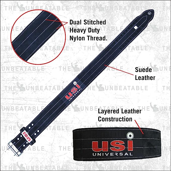 USI UNIVERSAL THE UNBEATABLE Power Lifting Belt, 790PL (Light 6mm Thick Leather, Black, Medium)