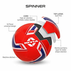 Nivia Spinner Football (England) Machine Stitched/32 Panel/Ball for Hobby, Recreational, Training, Beginner/Soccer Ball/Football Size - 5 (Multicolour)