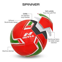 Nivia Spinner Football (Portugal) Machine Stitched/32 Panel/Ball for Hobby, Recreational, Training, Beginner/Soccer Ball/Football Size - 5 (Multicolour)