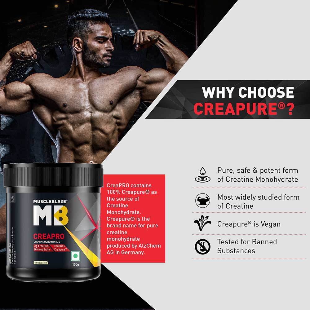 MuscleBlaze CreaPRO Creatine with Creapure® Powder from Germany, 100 g (0.22 lb)